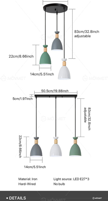 Modern Pendant Light – Triple Head Design with E27 Base for Stylish Interiors - Samanta Factory