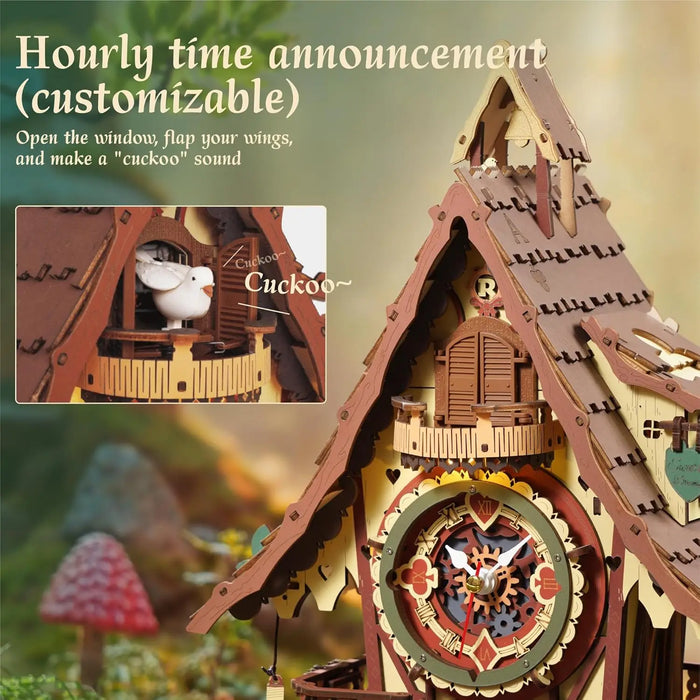 Wooden Cuckoo Clock 3D Puzzle – Light-Up Fairy Treehouse with Moving Bird & LED Lights
