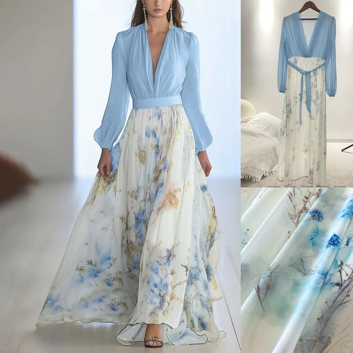 Bohemian Maxi Dress – Floral Print & Hollow V-Neck - Samanta Factory