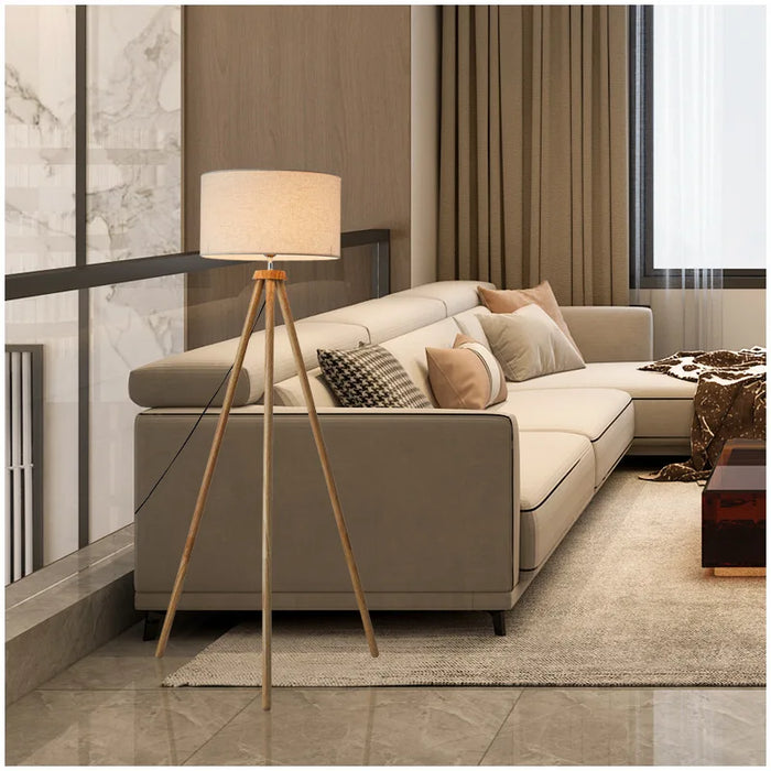 Wooden Tripod Floor Lamp – Mid-Century Modern Design with Foot Switch Control - Samanta Factory