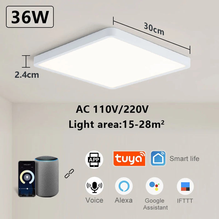 Smart LED Ceiling Light – Wood Grain Design with App & Remote Control