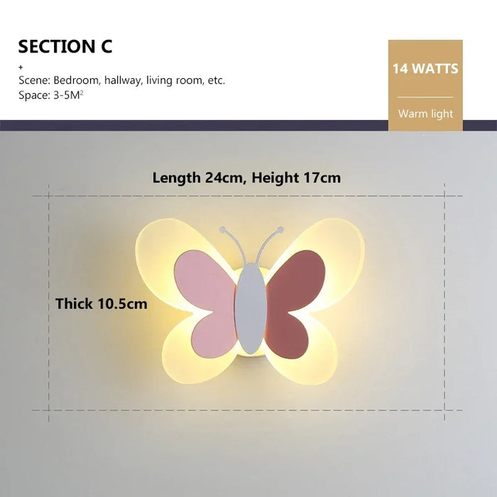 Butterfly Wall Lamp – Colorful LED Acrylic Light for Kids’ Room & Nursery - Samanta Factory