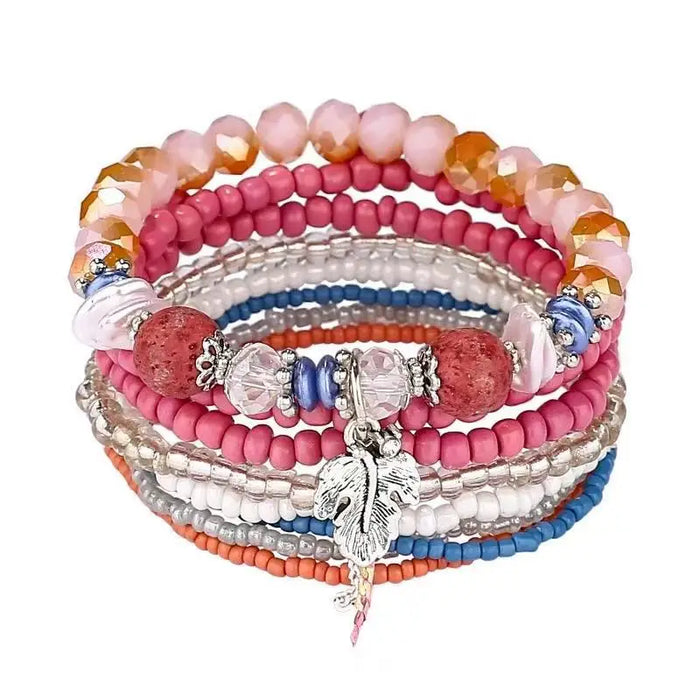 Bohemian Bracelet Set – Stackable Beaded Bangles with Crystals & Pearls for Everyday Wear - Samanta Factory
