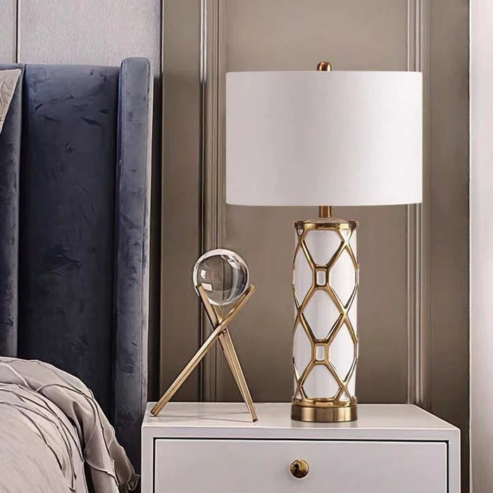 Nordic Ceramic Table Lamp – Elegant Fabric Shade Light for Bedroom & Living Room