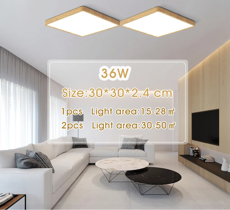 Smart LED Ceiling Light – Wood Grain Design with App & Remote Control