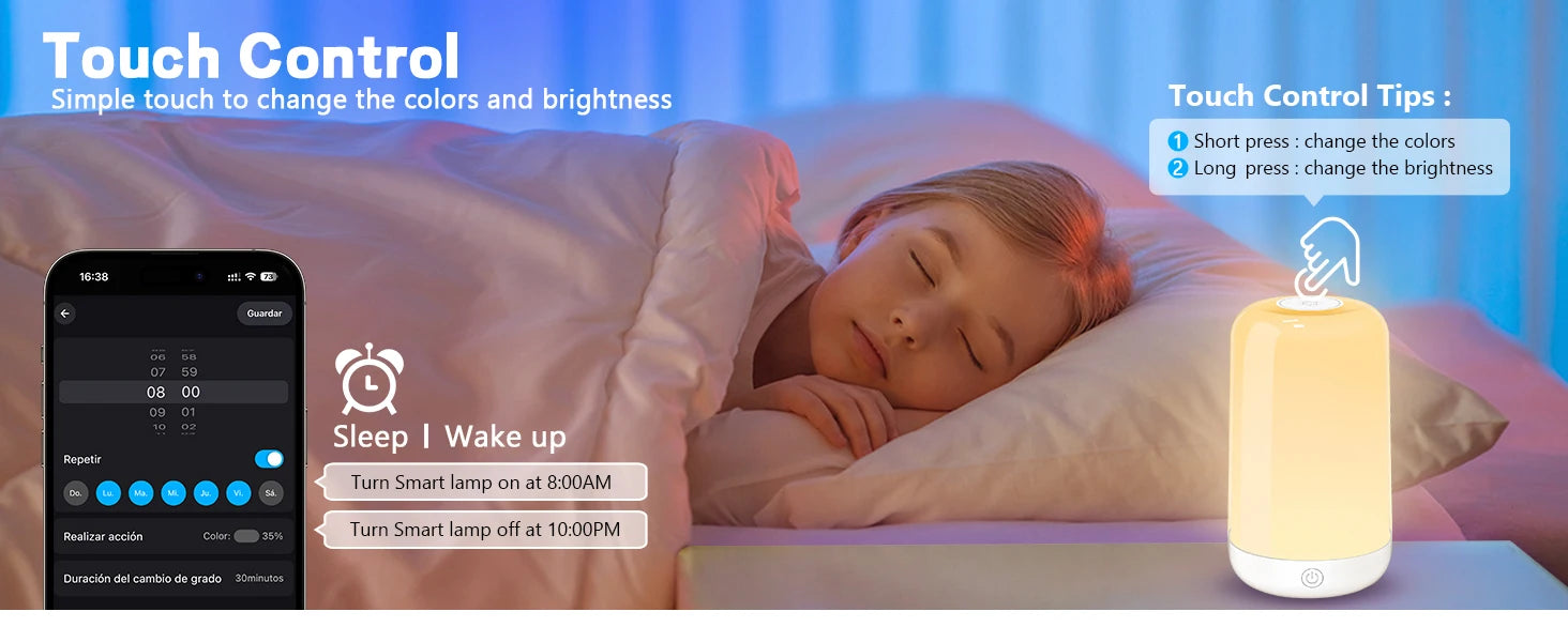 Smart RGB Night Light Lamp – Touch Control with App - Samanta Factory