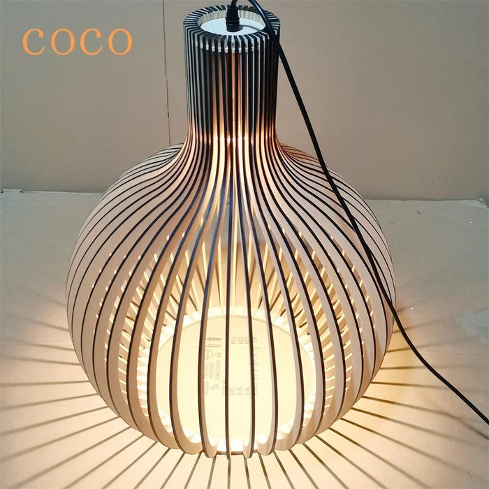 Modern Wooden Pendant Light – LED Cord Hanging Lamp with Polished Chrome Finish