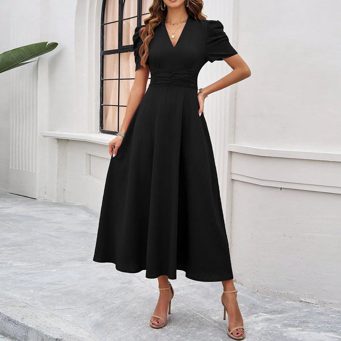 Junior Y2K Midi Dress – Puff Sleeves & Slim A-Line Silhouette - Samanta Factory