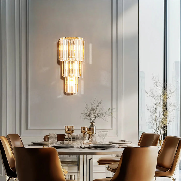 Crystal Wall Sconce – Luxurious 3- or 5-Tier LED Lighting with Gold Finish