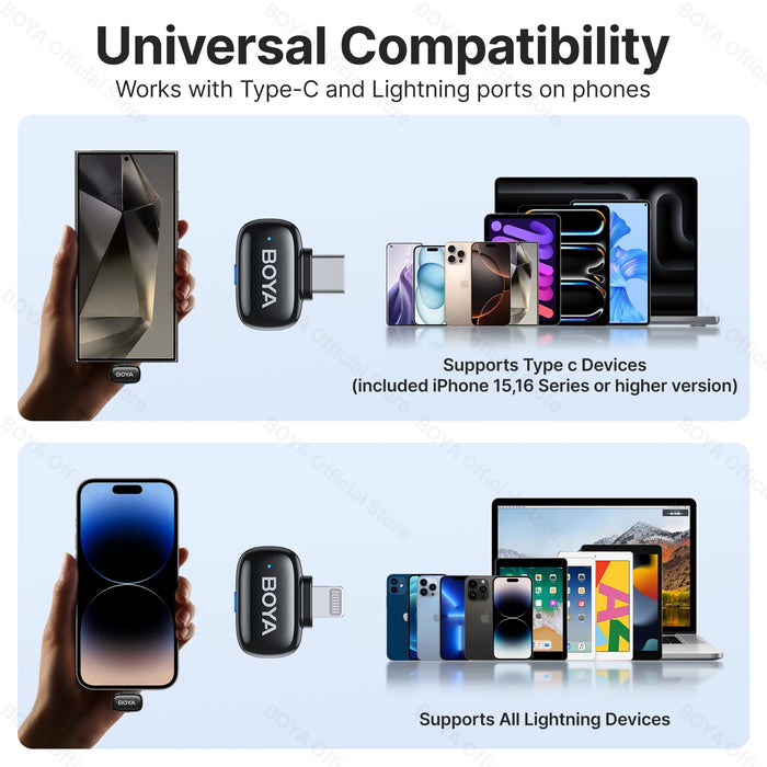 BOYA Mini Wireless Microphone – 2.4GHz Lavalier Mic with Charging Case for iPhone & Android - Samanta Factory