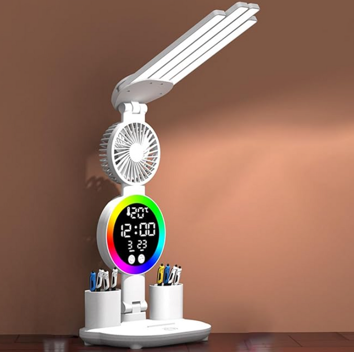 Desk Lamp – Rechargeable LED with Fan & Clock Display - Samanta Factory
