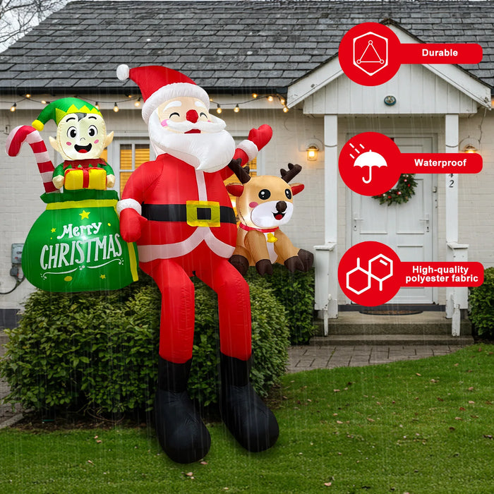 Christmas Inflatable Santa Claus – 8FT Sitting Santa with Elves & Reindeer