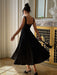 A-line Strap Long Dress – Square Neck & Backless Design - Samanta Factory