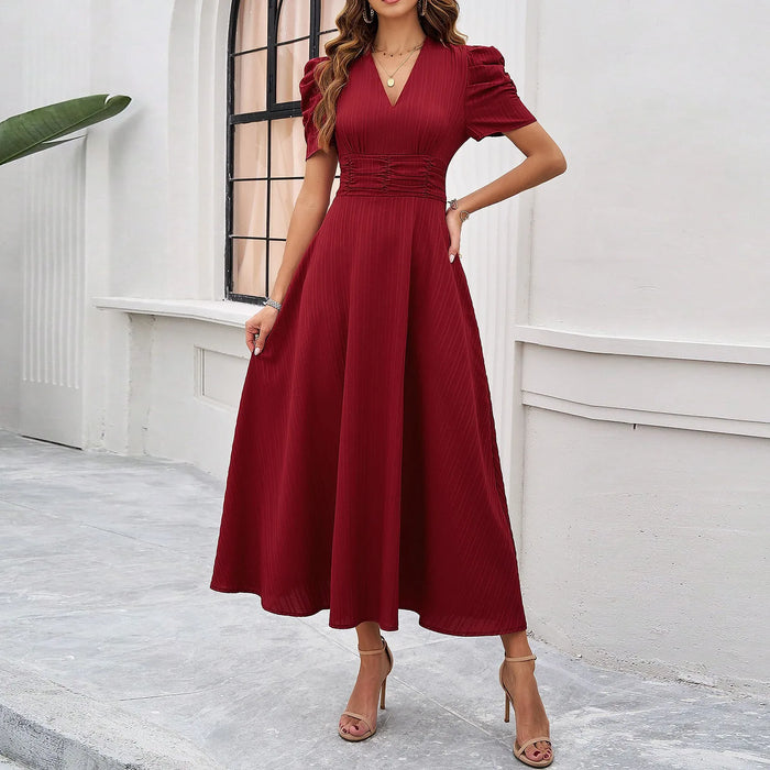 Junior Y2K Midi Dress – Puff Sleeves & Slim A-Line Silhouette - Samanta Factory