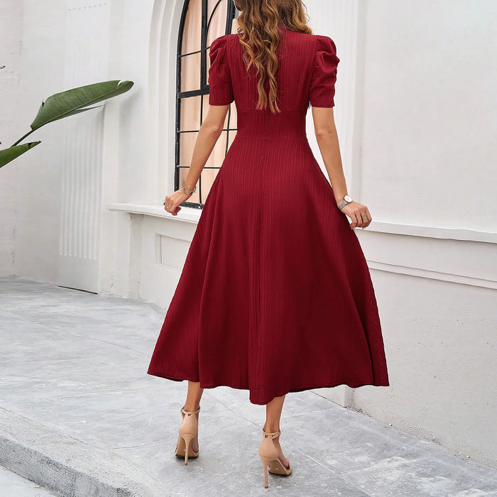 Junior Y2K Midi Dress – Puff Sleeves & Slim A-Line Silhouette - Samanta Factory