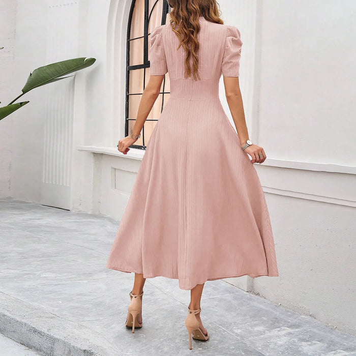 Junior Y2K Midi Dress – Puff Sleeves & Slim A-Line Silhouette - Samanta Factory
