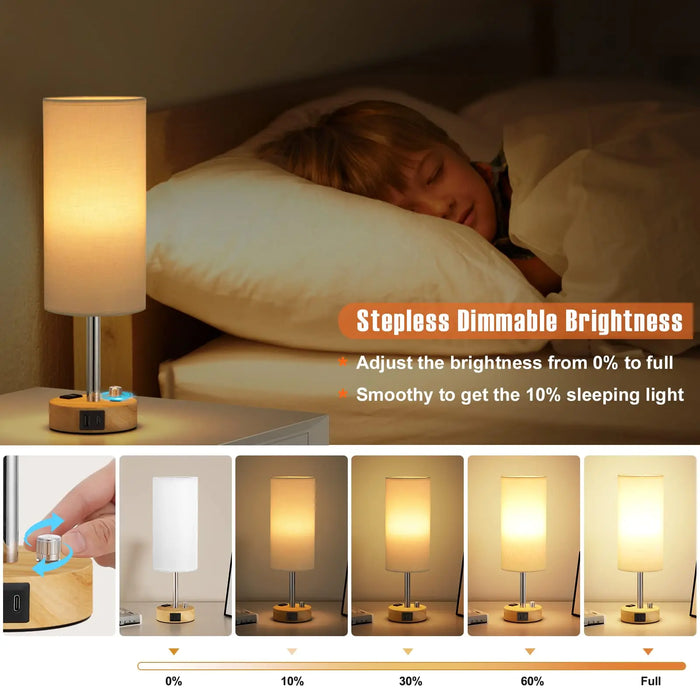 Bedside Table Lamp – Dimmable Lighting with USB-A & USB-C Charging Ports - Samanta Factory