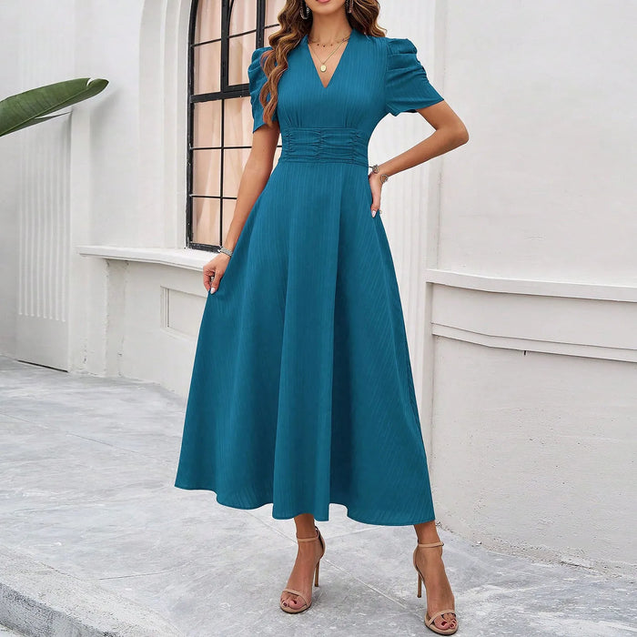 Junior Y2K Midi Dress – Puff Sleeves & Slim A-Line Silhouette - Samanta Factory