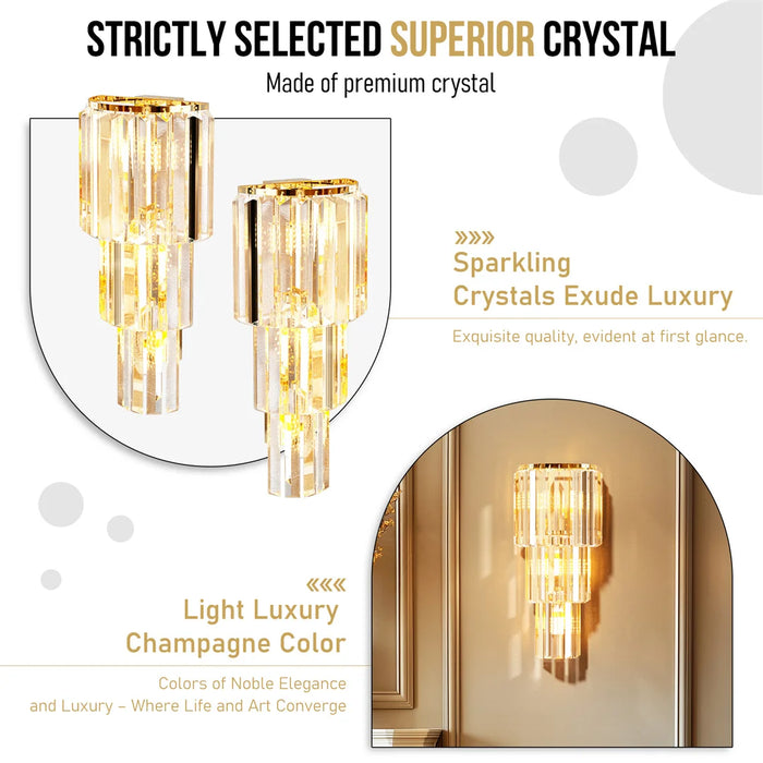 Crystal Wall Sconce – Luxurious 3- or 5-Tier LED Lighting with Gold Finish