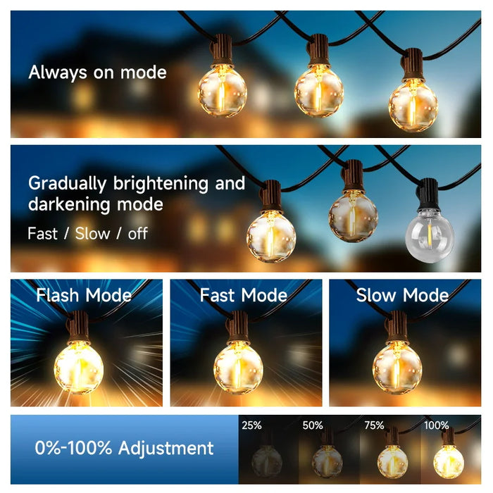 Solar String Lights – Outdoor Waterproof G40 Bulbs with Remote Control