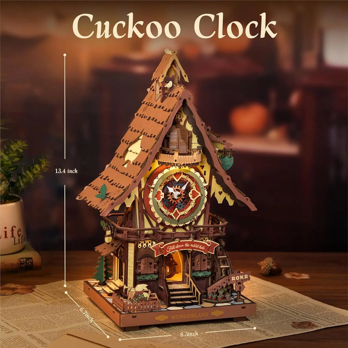 Wooden Cuckoo Clock 3D Puzzle – Light-Up Fairy Treehouse with Moving Bird & LED Lights