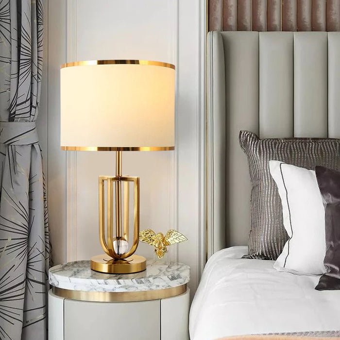 European-Style Bedside Table Lamp – Fabric Shade with Crystal Accent