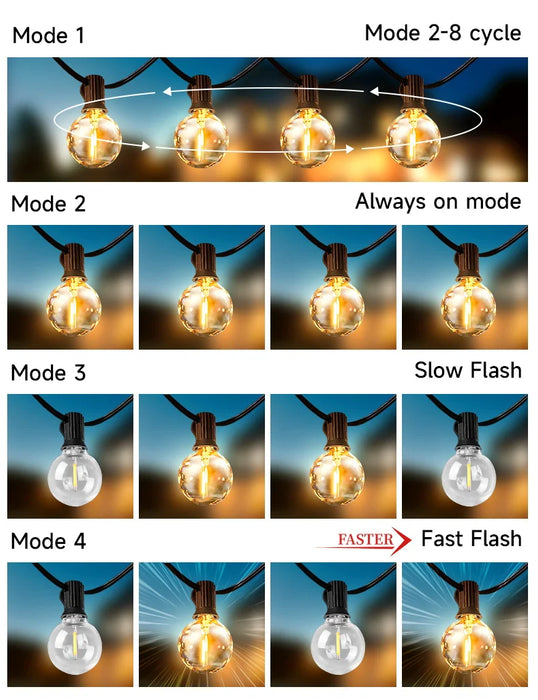 Solar String Lights – Outdoor Waterproof G40 Bulbs with Remote Control