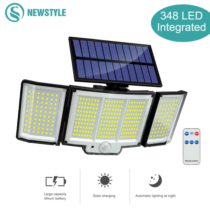 Solar motion sensor light with 3 adjustable heads and IP65 waterproof design