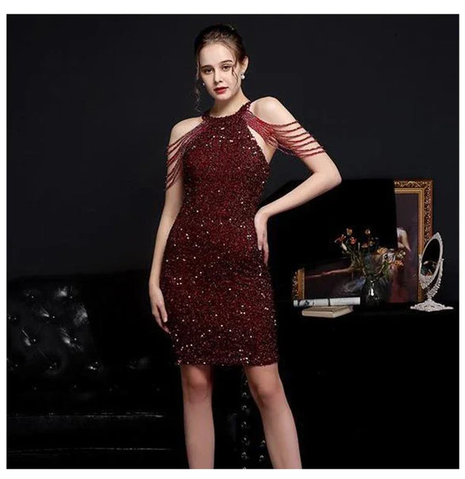 Sequin Mini Dress – Halter Neck & Slim Fit - Samanta Factory