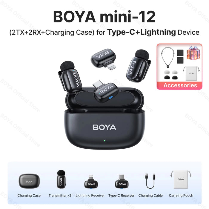 BOYA Mini Wireless Microphone – 2.4GHz Lavalier Mic with Charging Case for iPhone & Android - Samanta Factory