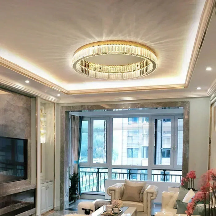 Modern Crystal Chandelier – Remote-Controlled LED Pendant Light for Living & Dining Rooms