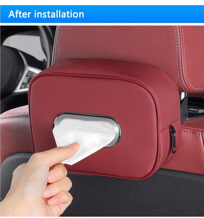 PU Leather Car Tissue Holder – Seat Back & Door Storage - Samanta Factory