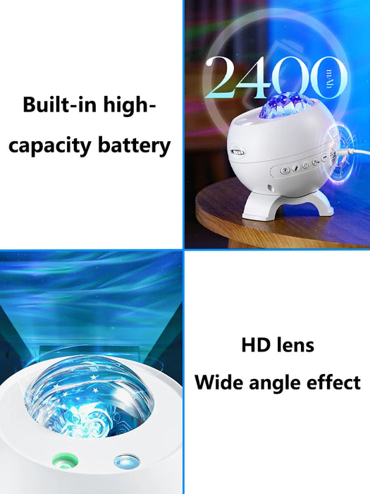 Galaxy Light Projector – 360° Dream Aurora Star & Moon Lamp with Bluetooth, White Noise & Rechargeable Battery - Samanta Factory