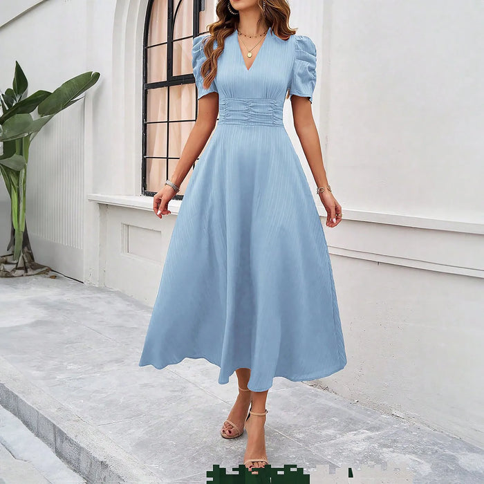 Junior Y2K Midi Dress – Puff Sleeves & Slim A-Line Silhouette - Samanta Factory