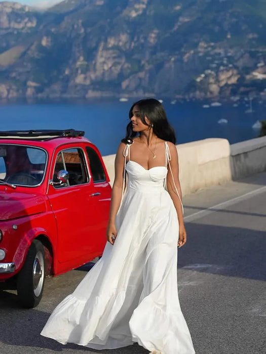 A-line Strap Long Dress – Square Neck & Backless Design - Samanta Factory