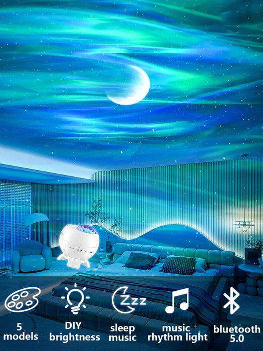 Galaxy Light Projector – 360° Dream Aurora Star & Moon Lamp with Bluetooth, White Noise & Rechargeable Battery - Samanta Factory