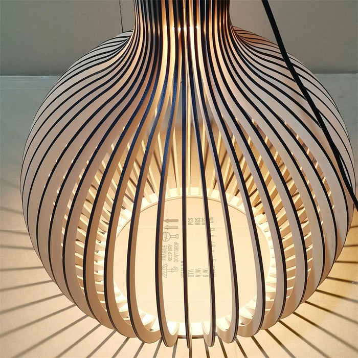 Modern Wooden Pendant Light – LED Cord Hanging Lamp with Polished Chrome Finish