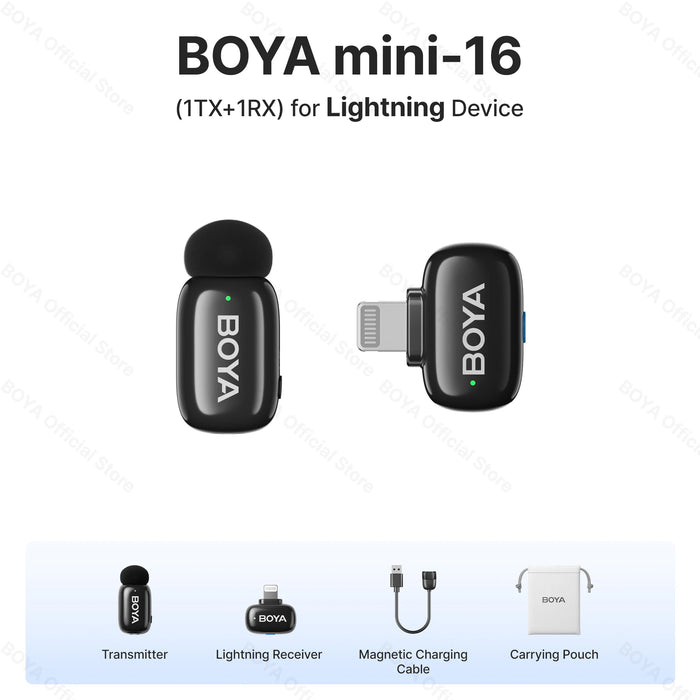 BOYA Mini Wireless Microphone – 2.4GHz Lavalier Mic with Charging Case for iPhone & Android - Samanta Factory