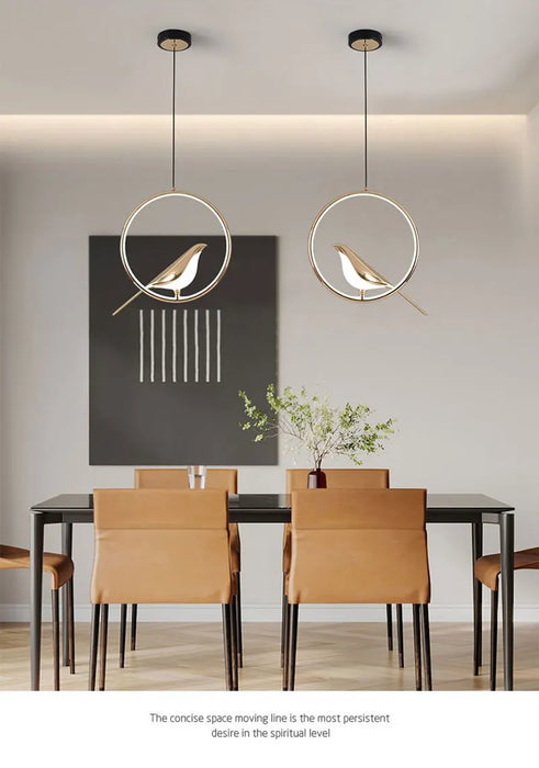 Bird Pendant Light – Modern Gold & Silver Hanging Lamp with Rotatable Magpie Design - Samanta Factory