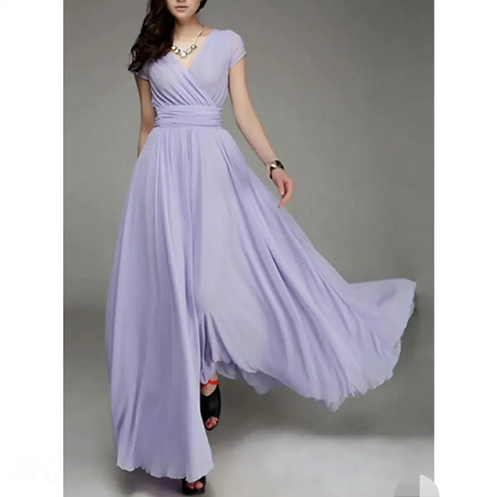 Party Dress – V-Neck Chiffon Elegance - Samanta Factory