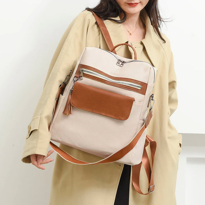 Compact PU Softback Backpack – Fashionable Tassel Design for Women - Samanta Factory
