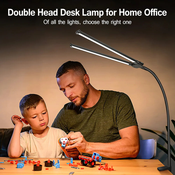 Double-Head LED Desk Lamp – Wide, Adjustable Lighting with 10 Brightness Levels - Samanta Factory