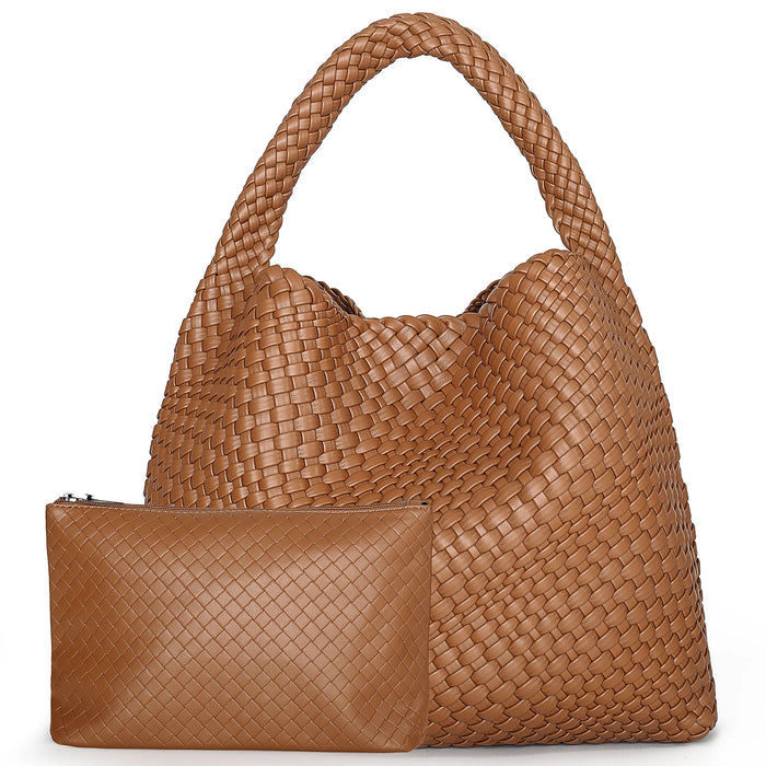 Woven Tote Bag  with Purse for Women – Large Soft Leather Shoulder Bag for Work, Beach & Travel - Samanta Factory