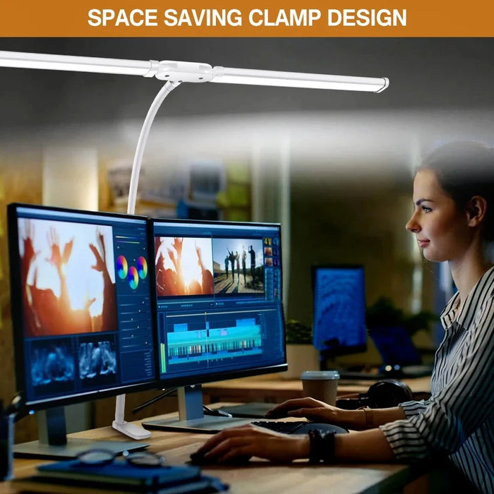 Double-Head LED Desk Lamp – Wide, Adjustable Lighting with 10 Brightness Levels - Samanta Factory
