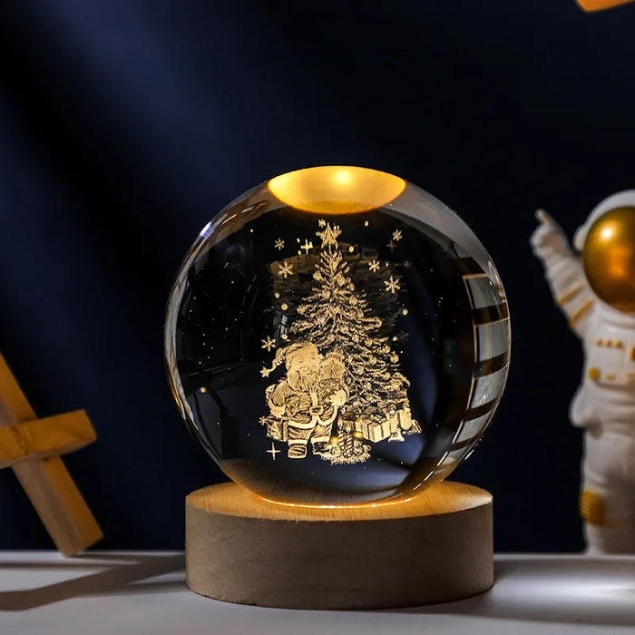 3D Crystal Solar System Night Light – Laser-Engraved Planet Globe with Wooden Base