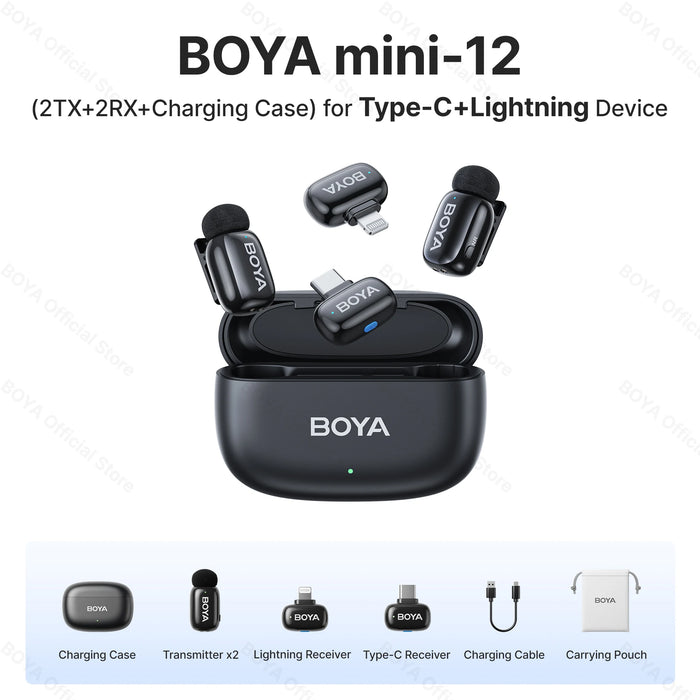 BOYA Mini Wireless Microphone – 2.4GHz Lavalier Mic with Charging Case for iPhone & Android - Samanta Factory