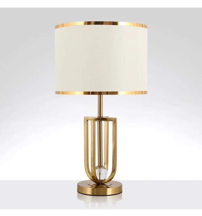 European-Style Bedside Table Lamp – Fabric Shade with Crystal Accent