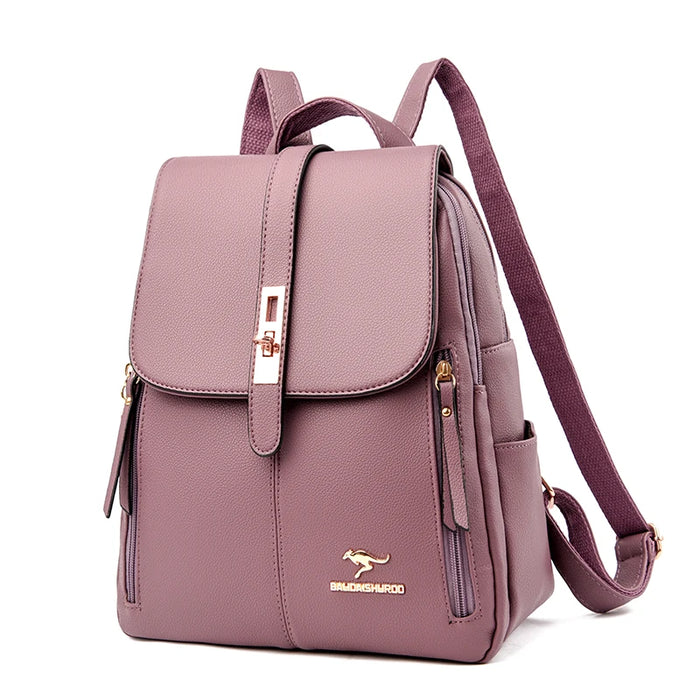Women’s Leather Backpack – Fashionable White Shoulder Bag for Travel & School - Samanta Factory