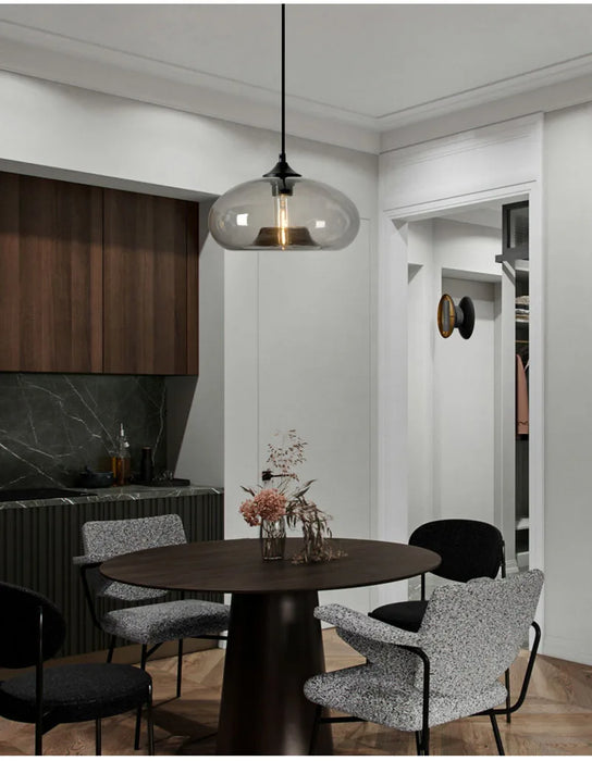 Modern Glass Pendant Light – Elegant LED Ceiling Fixture with Iron Finish - Samanta Factory