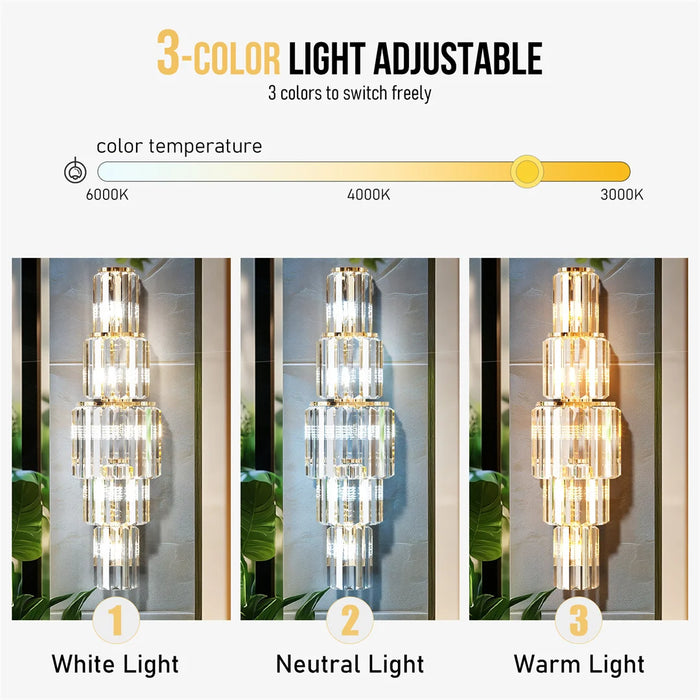 Crystal Wall Sconce – Luxurious 3- or 5-Tier LED Lighting with Gold Finish